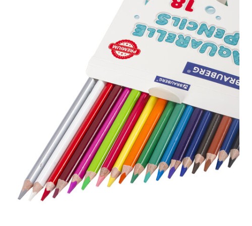 Карандаши цветные акварельные BRAUBERG PREMIUM AQUARELLE, 18 цветов, трехгранные, утолщенный грифель 4 мм, натуральное дерево, 181672 Карандаши цветные акварельные BRAUBERG PREMIUM AQUARELLE, 18 цветов, трехгранные, утолщенный грифель 4 мм, натуральное дерево, 181672
