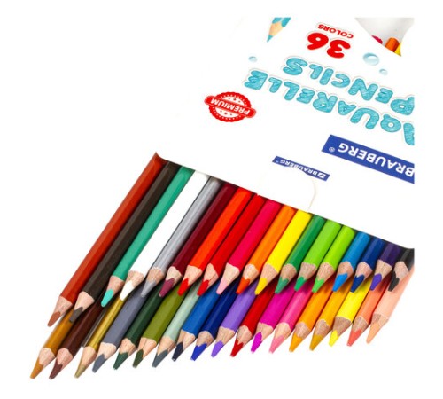 Карандаши цветные акварельные BRAUBERG PREMIUM AQUARELLE, 36 цветов, трехгранные, утолщенный грифель 4 мм, натуральное дерево, 181674