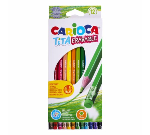 Карандаши цветные стираемые с резинкой CARIOCA "Erasable", 12 цветов, шестигранные, грифель 3 мм, 42897 Карандаши цветные стираемые с резинкой CARIOCA "Erasable", 12 цветов, шестигранные, грифель 3 мм, 42897