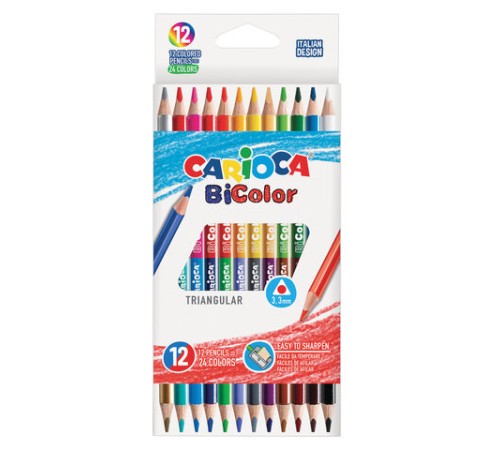 Карандаши двусторонние CARIOCA "Bi-color", 12 штук, 24 цвета, трехгранные, грифель 3 мм, натуральное дерево, 42991 Карандаши двусторонние CARIOCA "Bi-color", 12 штук, 24 цвета, трехгранные, грифель 3 мм, натуральное дерево, 42991