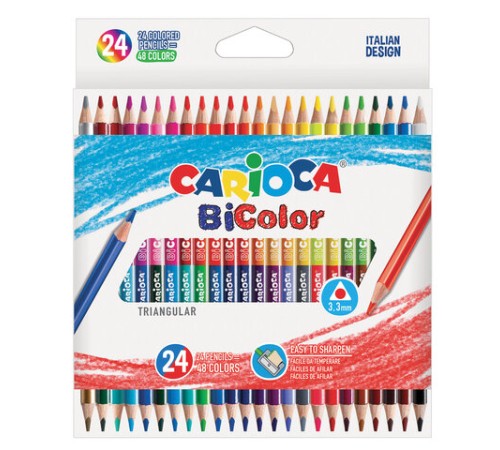 Карандаши двусторонние CARIOCA "Bi-color", 24 штуки, 48 цветов, трехгранные, грифель 3 мм, натуральное дерево, 43031 Карандаши двусторонние CARIOCA "Bi-color", 24 штуки, 48 цветов, трехгранные, грифель 3 мм, натуральное дерево, 43031
