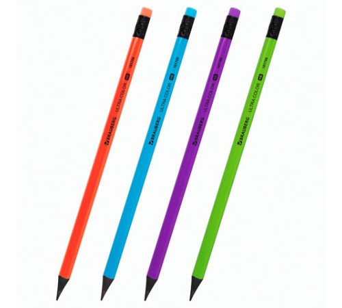 Набор карандашей чернографитных BRAUBERG "ULTRA COLOR" 4 шт., HB, с ластиком, пластиковые, 181709 Набор карандашей чернографитных BRAUBERG "ULTRA COLOR" 4 шт., HB, с ластиком, пластиковые, 181709