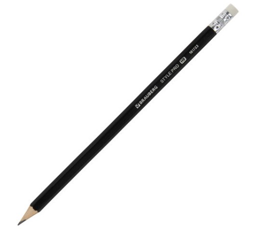 Карандаш чернографитный BRAUBERG "Style PRO", 1 шт., HB, с ластиком, корпус черный, 181723 Карандаш чернографитный BRAUBERG "Style PRO", 1 шт., HB, с ластиком, корпус черный, 181723