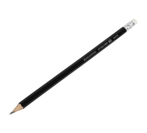 Карандаш чернографитный BRAUBERG "Style PRO", 1 шт., HB, с ластиком, корпус черный, 181723 Карандаш чернографитный BRAUBERG "Style PRO", 1 шт., HB, с ластиком, корпус черный, 181723