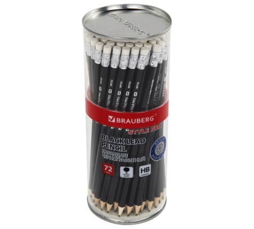Карандаш чернографитный BRAUBERG "Style PRO", 1 шт., HB, с ластиком, корпус черный, 181723 Карандаш чернографитный BRAUBERG "Style PRO", 1 шт., HB, с ластиком, корпус черный, 181723