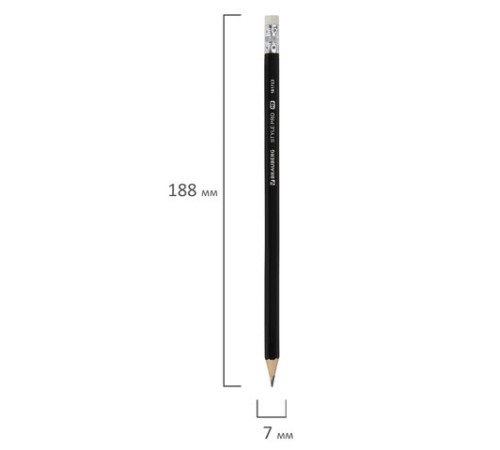 Карандаш чернографитный BRAUBERG "Style PRO", 1 шт., HB, с ластиком, корпус черный, 181723 Карандаш чернографитный BRAUBERG "Style PRO", 1 шт., HB, с ластиком, корпус черный, 181723