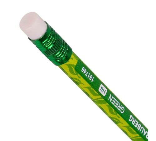 Карандаш чернографитный BRAUBERG "GREEN", 1 шт., HB, с ластиком, пластиковый, ассорти, 181746