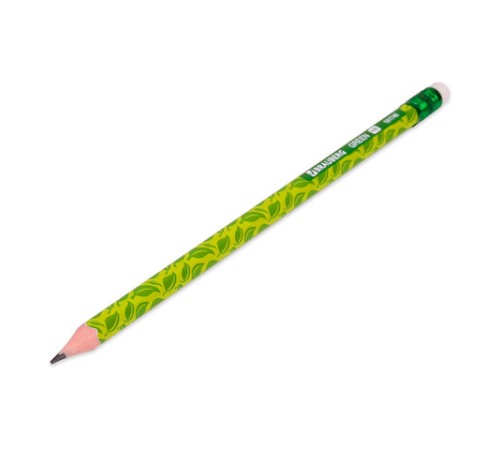 Карандаш чернографитный BRAUBERG "GREEN", 1 шт., HB, с ластиком, пластиковый, ассорти, 181746
