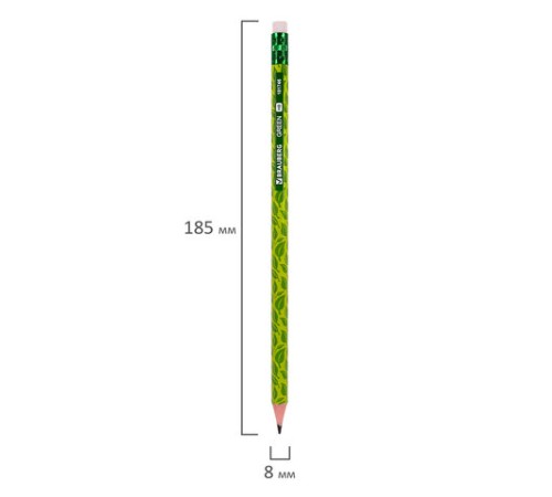Карандаш чернографитный BRAUBERG "GREEN", 1 шт., HB, с ластиком, пластиковый, ассорти, 181746