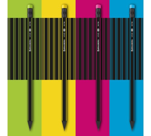 Карандаш чернографитный BRAUBERG "VIVID", 1 шт., HB, с ластиком, корпус ассорти, 181756