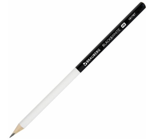 Карандаш чернографитный BRAUBERG "Black&White", 1 шт., HB, корпус черно-белый, 181767 Карандаш чернографитный BRAUBERG "Black&White", 1 шт., HB, корпус черно-белый, 181767