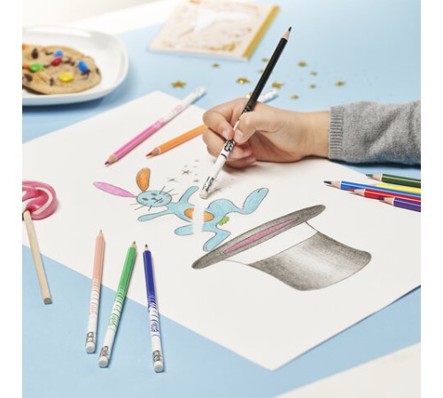 Карандаши цветные стираемые с ластиком BIC "Kids Evolution Illusion", 12 цветов, круглые, 987868