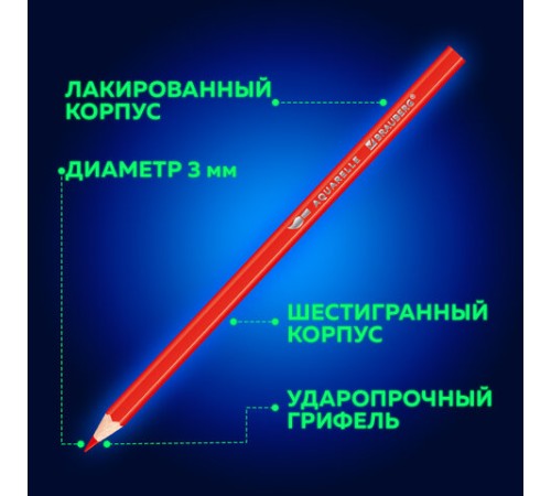 Карандаши цветные акварельные BRAUBERG 24 цвета с КИСТЬЮ, шестигранные, грифель 3 мм, натуральное дерево, 181849 Карандаши цветные акварельные BRAUBERG 24 цвета с КИСТЬЮ, шестигранные, грифель 3 мм, натуральное дерево, 181849