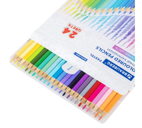 Карандаши цветные BRAUBERG PASTEL, 24 пастельных цвета, трехгранные, грифель 3 мм, натуральное дерево, 181851