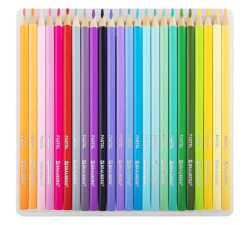 Карандаши цветные BRAUBERG PASTEL, 24 пастельных цвета, трехгранные, грифель 3 мм, натуральное дерево, 181851