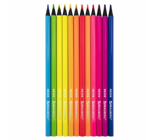 Карандаши цветные BRAUBERG NEON, 12 неоновых цветов, трехгранные, грифель 3 мм, черное дерево, 181852 Карандаши цветные BRAUBERG NEON, 12 неоновых цветов, трехгранные, грифель 3 мм, черное дерево, 181852
