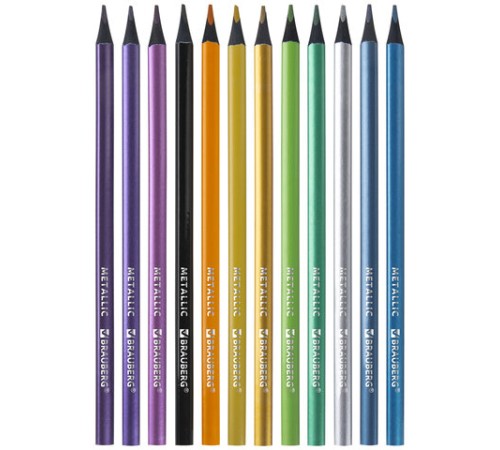Карандаши цветные BRAUBERG METALLIC, 12 цветов металлик, трехгранные, грифель 3 мм, черное дерево, 181853 Карандаши цветные BRAUBERG METALLIC, 12 цветов металлик, трехгранные, грифель 3 мм, черное дерево, 181853