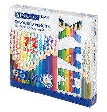 Карандаши цветные супермягкие яркие BRAUBERG MAX, 72 цвета, шестигранные, грифель 3,3 мм, натуральное дерево, 181861