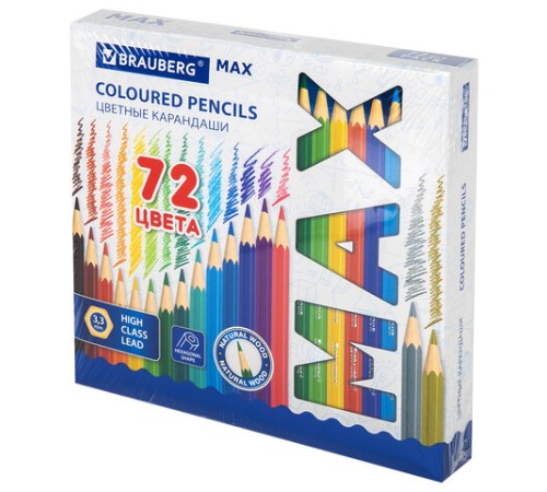 Карандаши цветные супермягкие яркие BRAUBERG MAX, 72 цвета, шестигранные, грифель 3,3 мм, натуральное дерево, 181861 Карандаши цветные супермягкие яркие BRAUBERG MAX, 72 цвета, шестигранные, грифель 3,3 мм, натуральное дерево, 181861