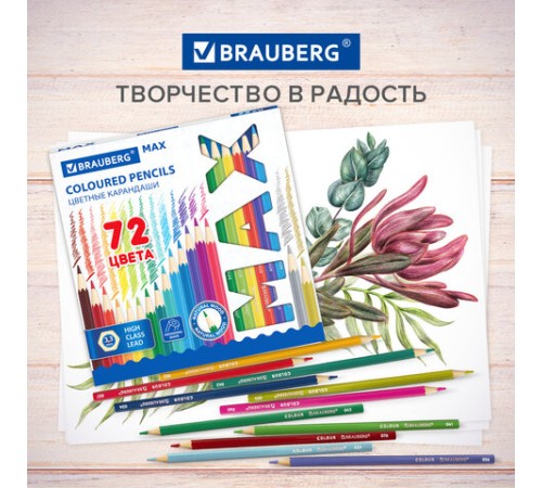 Карандаши цветные супермягкие яркие BRAUBERG MAX, 72 цвета, шестигранные, грифель 3,3 мм, натуральное дерево, 181861 Карандаши цветные супермягкие яркие BRAUBERG MAX, 72 цвета, шестигранные, грифель 3,3 мм, натуральное дерево, 181861