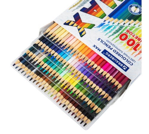 Карандаши цветные супермягкие яркие BRAUBERG MAX, 100 цветов, шестигранные, грифель 3,3 мм, натуральное дерево, 181862