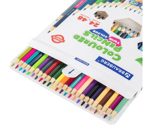 Карандаши цветные двусторонние BRAUBERG PREMIUM TWIN COLOUR, 24 штуки, 48 цветов, шестигранные, грифель 3,3 мм, натуральное дерево, 181875 Карандаши цветные двусторонние BRAUBERG PREMIUM TWIN COLOUR, 24 штуки, 48 цветов, шестигранные, грифель 3,3 мм, натуральное дерево, 181875