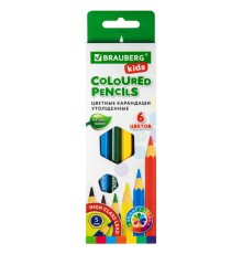 Карандаши цветные утолщенные BRAUBERG KIDS, 6 цветов, шестигранные, грифель 5 мм, натуральное дерево, 181877