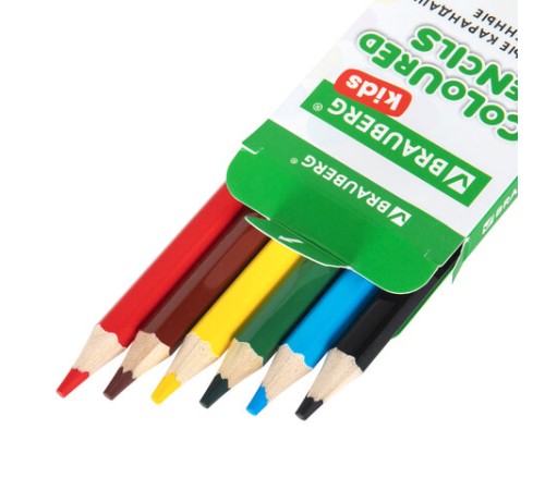 Карандаши цветные утолщенные BRAUBERG KIDS, 6 цветов, шестигранные, грифель 5 мм, натуральное дерево, 181877