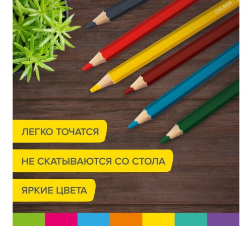 Карандаши цветные утолщенные BRAUBERG KIDS, 6 цветов, шестигранные, грифель 5 мм, натуральное дерево, 181877