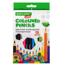 Карандаши цветные утолщенные BRAUBERG KIDS, 12 цветов, шестигранные, грифель 5 мм, натуральное дерево, 181878