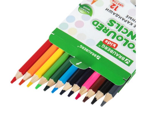 Карандаши цветные утолщенные BRAUBERG KIDS, 12 цветов, шестигранные, грифель 5 мм, натуральное дерево, 181878