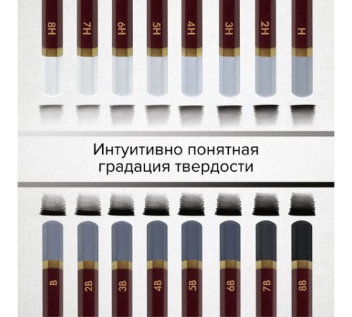 Карандаши чернографитные профессиональные 8H-8B НАБОР 18 штук, BRAUBERG ART "PREMIERE", 181893 Карандаши чернографитные профессиональные 8H-8B НАБОР 18 штук, BRAUBERG ART "PREMIERE", 181893