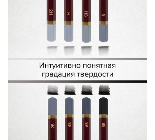 Карандаши чернографитные художественные 2H-8B, НАБОР 8 шт., В ПЕНАЛЕ, BRAUBERG ART "PREMIERE", 181894 Карандаши чернографитные художественные 2H-8B, НАБОР 8 шт., В ПЕНАЛЕ, BRAUBERG ART "PREMIERE", 181894
