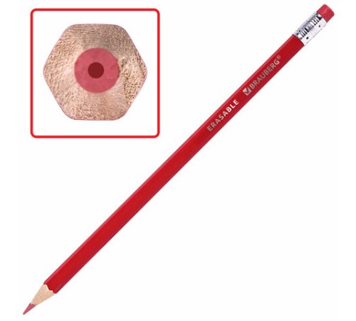 Карандаши цветные стираемые с ластиком BRAUBERG ERASABLE, 12 цветов, шестигранные, грифель 3 мм, натуральное дерево, 181932 Карандаши цветные стираемые с ластиком BRAUBERG ERASABLE, 12 цветов, шестигранные, грифель 3 мм, натуральное дерево, 181932
