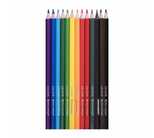 Карандаши цветные BRAUBERG PREMIUM 12 цветов + 1 чернографитный карандаш, трехгранные, грифель 3 мм, 181936