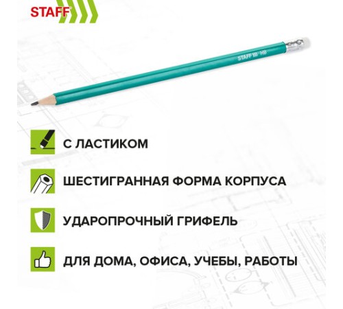 Карандаши чернографитные с ластиком STAFF EVERYDAY BLP-GRN, КОМПЛЕКТ 50 шт., НВ, корпус зеленый, 181941 Карандаши чернографитные с ластиком STAFF EVERYDAY BLP-GRN, КОМПЛЕКТ 50 шт., НВ, корпус зеленый, 181941