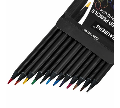 Карандаши цветные чёрное дерево BRAUBERG BLACK WOOD, 12 цветов, трехгранные, мягкий грифель 3 мм, 181948 Карандаши цветные чёрное дерево BRAUBERG BLACK WOOD, 12 цветов, трехгранные, мягкий грифель 3 мм, 181948