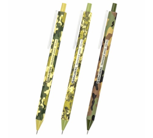 Карандаш механический 0,5 мм, BRAUBERG SOFT PRINT MILITARY, HB, корпус soft-touch ассорти, 181959