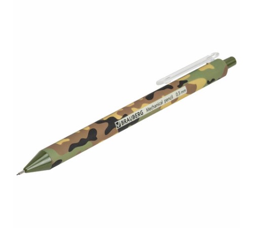 Карандаш механический 0,5 мм, BRAUBERG SOFT PRINT MILITARY, HB, корпус soft-touch ассорти, 181959