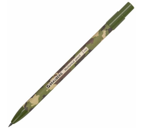 Карандаш механический цанговый 2 мм, BRAUBERG PRINT MILITARY, HB, встроенная точилка, корпус ассорти, 181962 Карандаш механический цанговый 2 мм, BRAUBERG PRINT MILITARY, HB, встроенная точилка, корпус ассорти, 181962