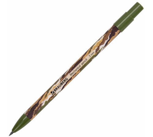 Карандаш механический цанговый 2 мм, BRAUBERG PRINT MILITARY, HB, встроенная точилка, корпус ассорти, 181962 Карандаш механический цанговый 2 мм, BRAUBERG PRINT MILITARY, HB, встроенная точилка, корпус ассорти, 181962