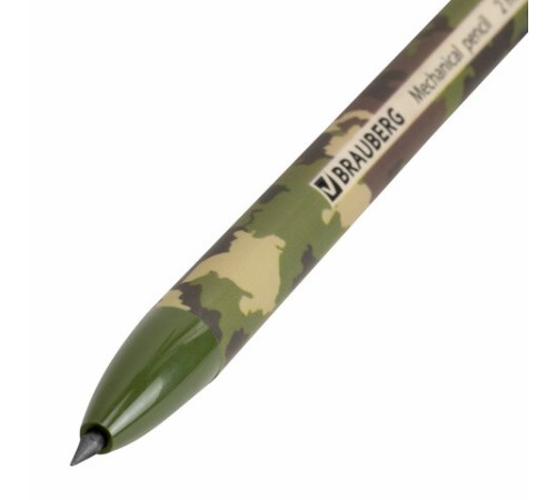 Карандаш механический цанговый 2 мм, BRAUBERG PRINT MILITARY, HB, встроенная точилка, корпус ассорти, 181962 Карандаш механический цанговый 2 мм, BRAUBERG PRINT MILITARY, HB, встроенная точилка, корпус ассорти, 181962