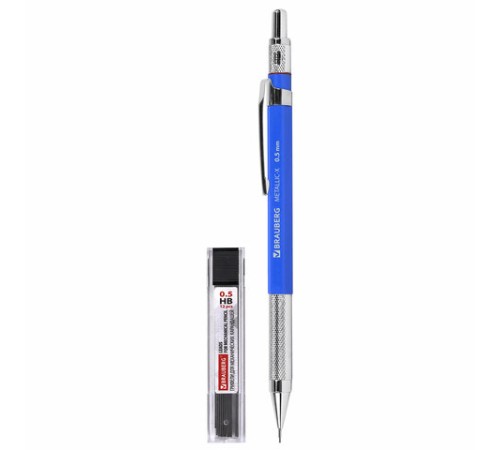 Карандаш механический 0,5 мм + грифели HB 24 штуки на блистере, BRAUBERG "METALLIC-X 05", металлические детали, 181965 Карандаш механический 0,5 мм + грифели HB 24 штуки на блистере, BRAUBERG "METALLIC-X 05", металлические детали, 181965