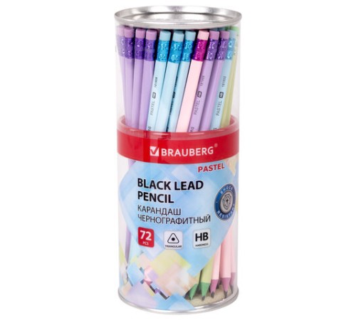 Карандаш чернографитный BRAUBERG "PASTEL", 1 шт., HB, трехгранный, с ластиком, 181995 Карандаш чернографитный BRAUBERG "PASTEL", 1 шт., HB, трехгранный, с ластиком, 181995