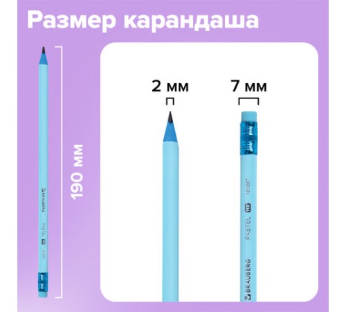 Набор карандашей чернографитных с ластиком BRAUBERG "PASTEL" 12 шт., HB, 181997 Набор карандашей чернографитных с ластиком BRAUBERG "PASTEL" 12 шт., HB, 181997
