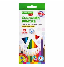 Карандаши цветные BRAUBERG KIDS NEW, 12 цветов, трехгранные, грифель 3 мм, 182001