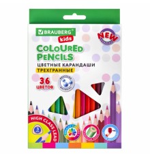 Карандаши цветные BRAUBERG KIDS NEW, 36 цветов, трехгранные, грифель 3 мм, 182003