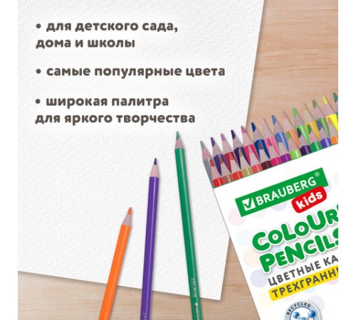 Карандаши цветные BRAUBERG KIDS NEW, 50 цветов, трехгранные, грифель 3 мм, 182004 Карандаши цветные BRAUBERG KIDS NEW, 50 цветов, трехгранные, грифель 3 мм, 182004