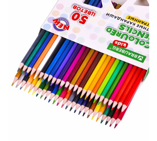 Карандаши цветные BRAUBERG KIDS NEW, 50 цветов, трехгранные, грифель 3 мм, 182004 Карандаши цветные BRAUBERG KIDS NEW, 50 цветов, трехгранные, грифель 3 мм, 182004