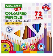 Карандаши цветные BRAUBERG KIDS NEW, 72 цвета, трехгранные, грифель 3 мм, 182005